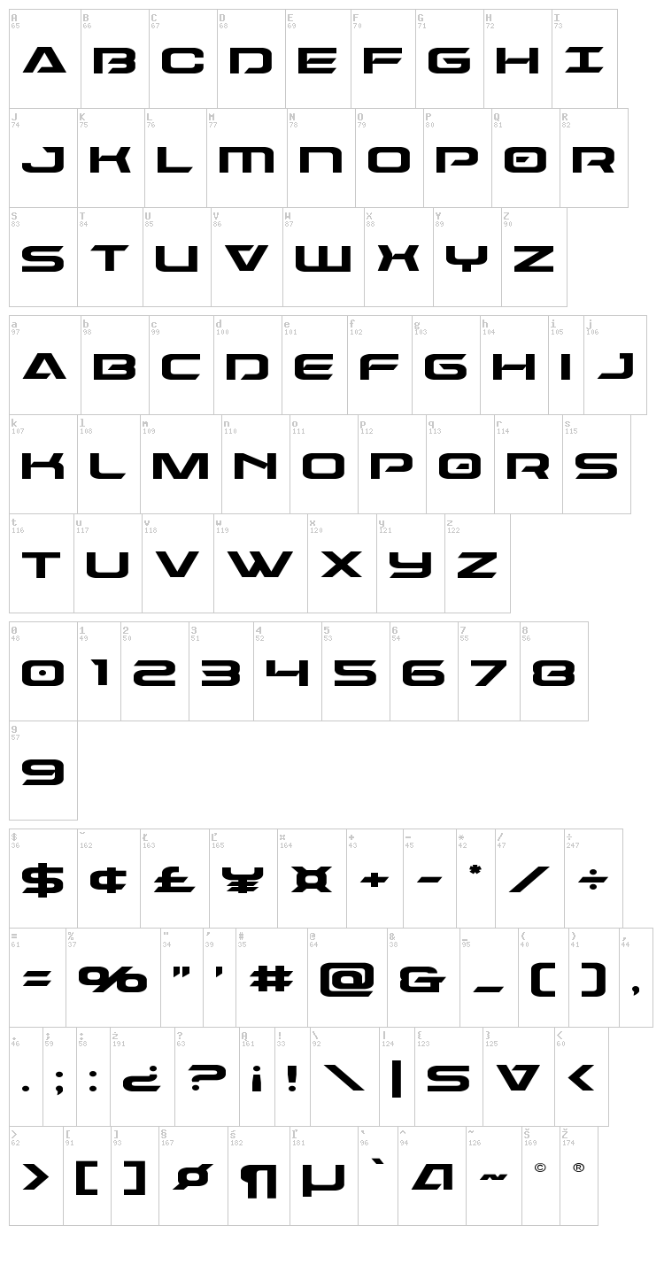 Dameron font map