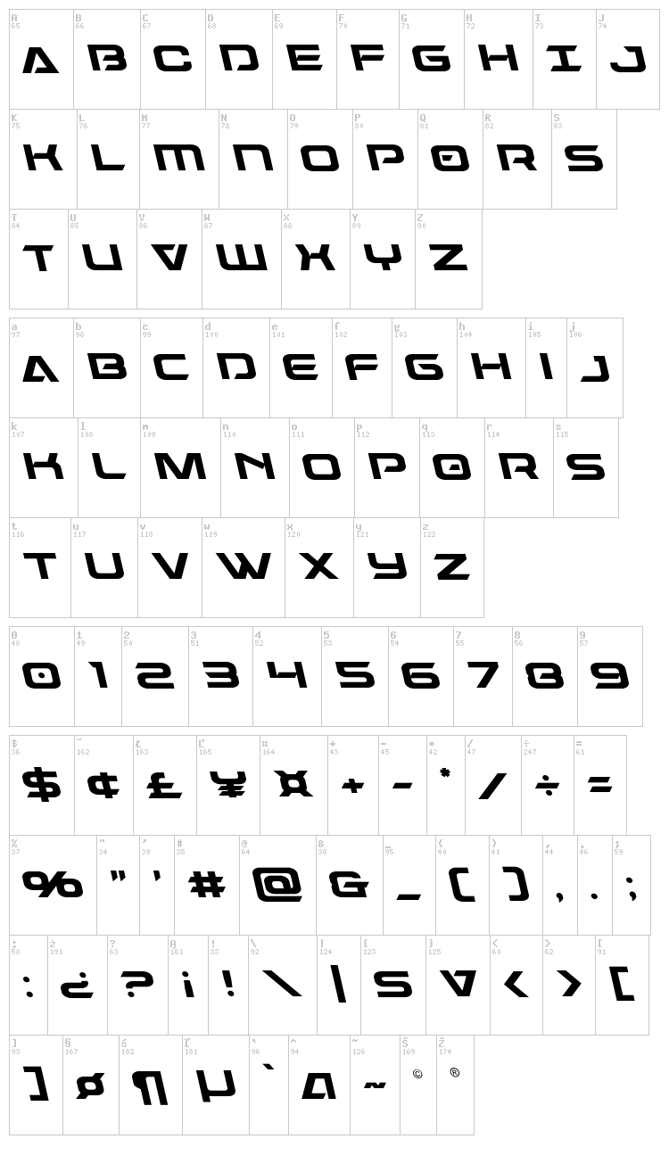 Dameron font map