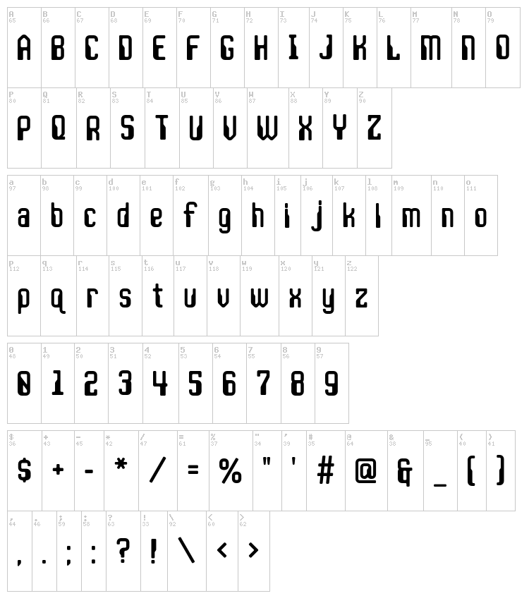 JLS Data Gothic font map