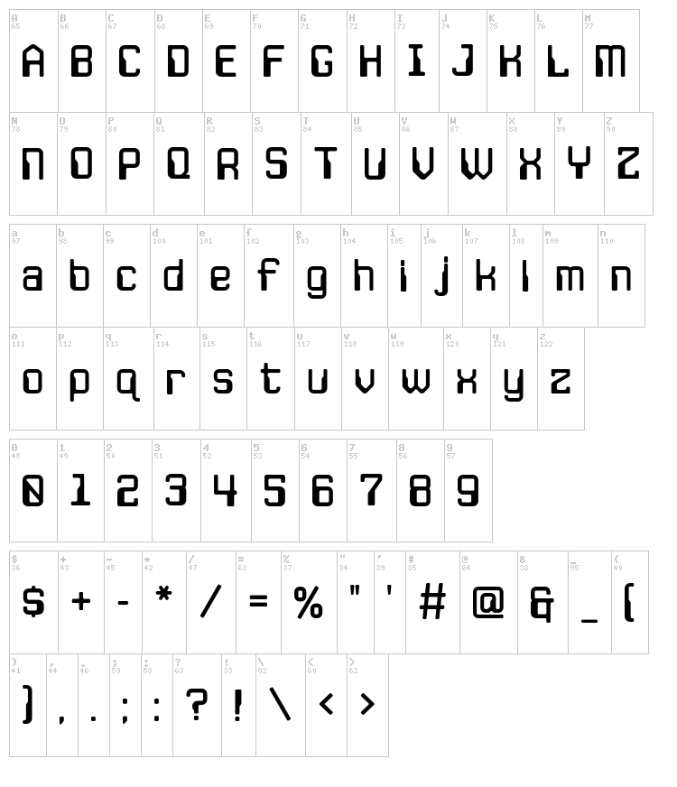 JLS Data Gothic font map