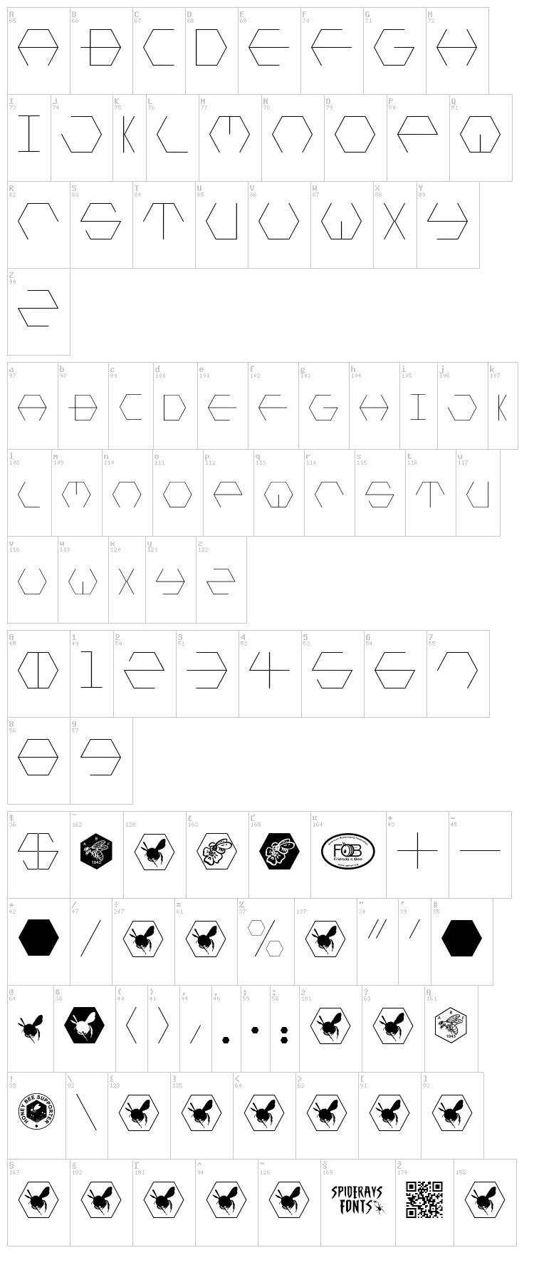 Honey Combed font map