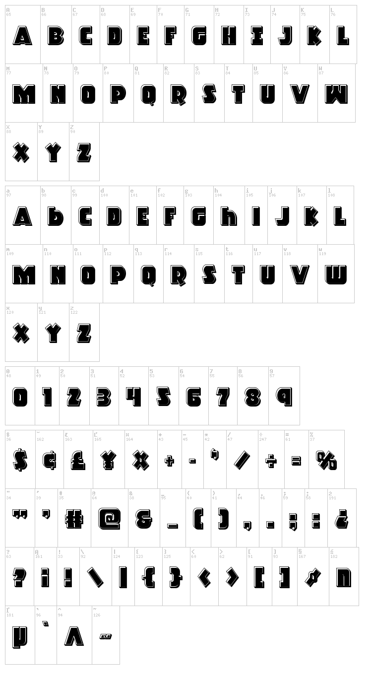 Racket Squad font map