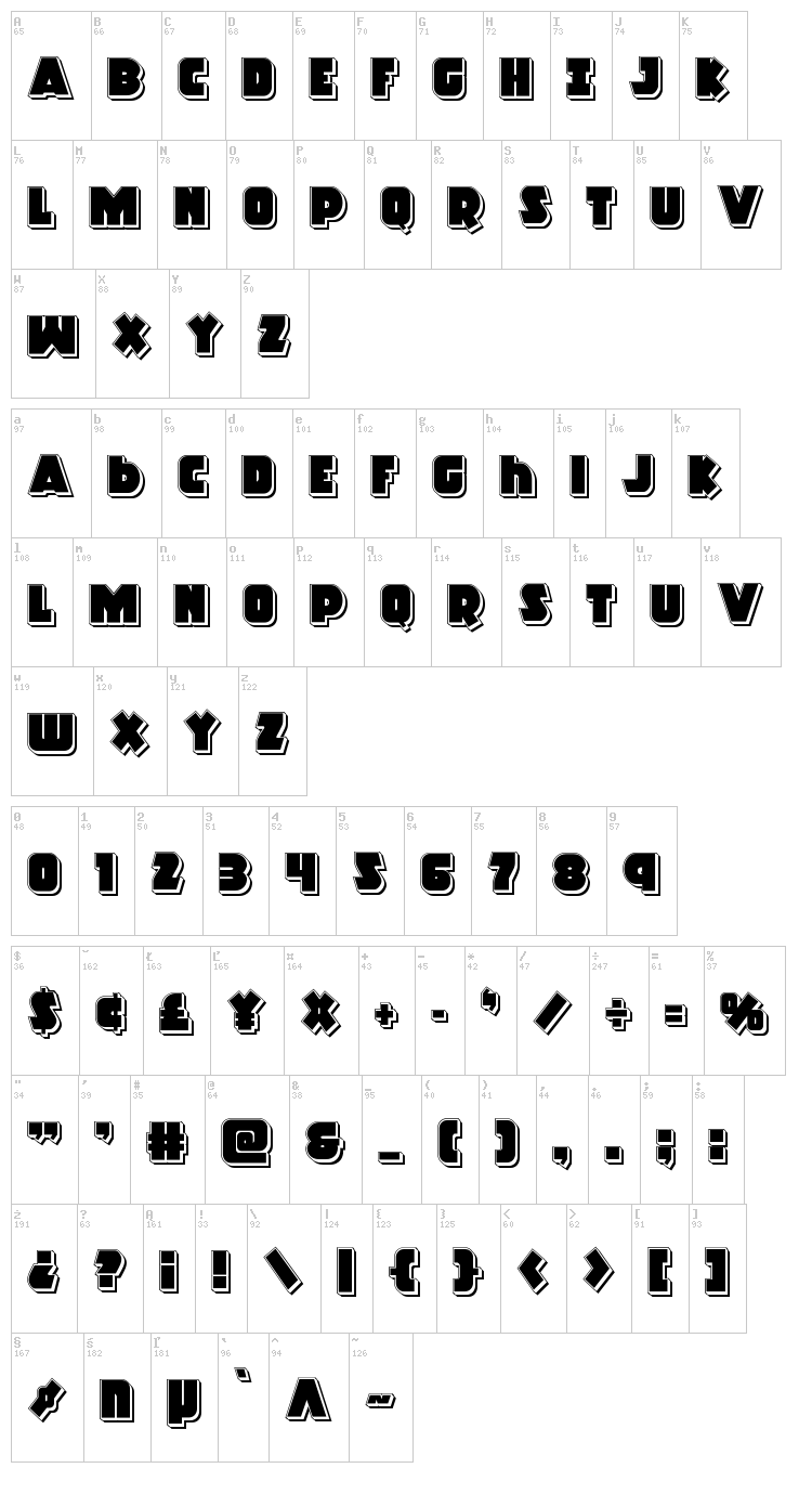 Racket Squad font map