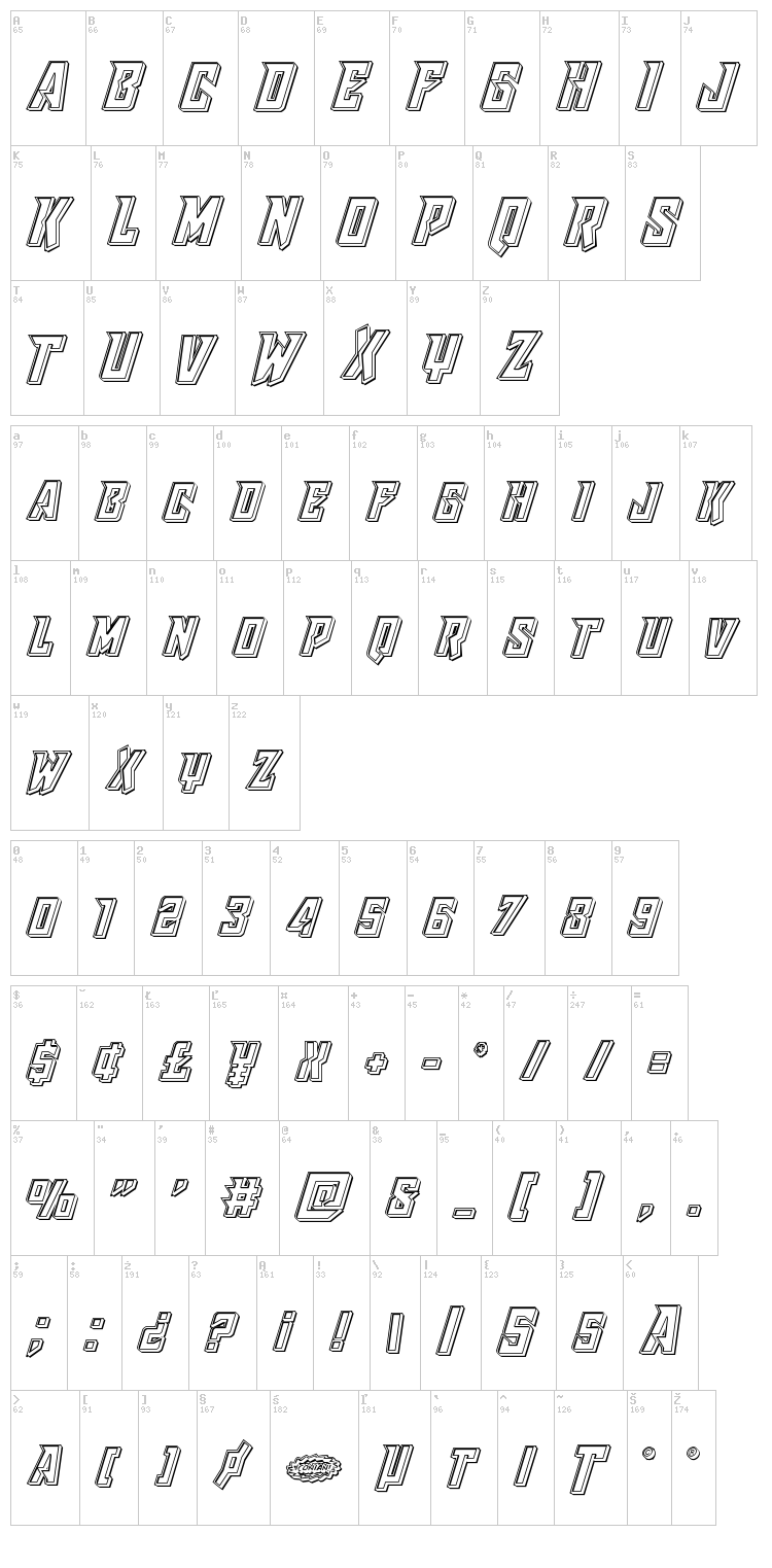 Raider Crusader font map