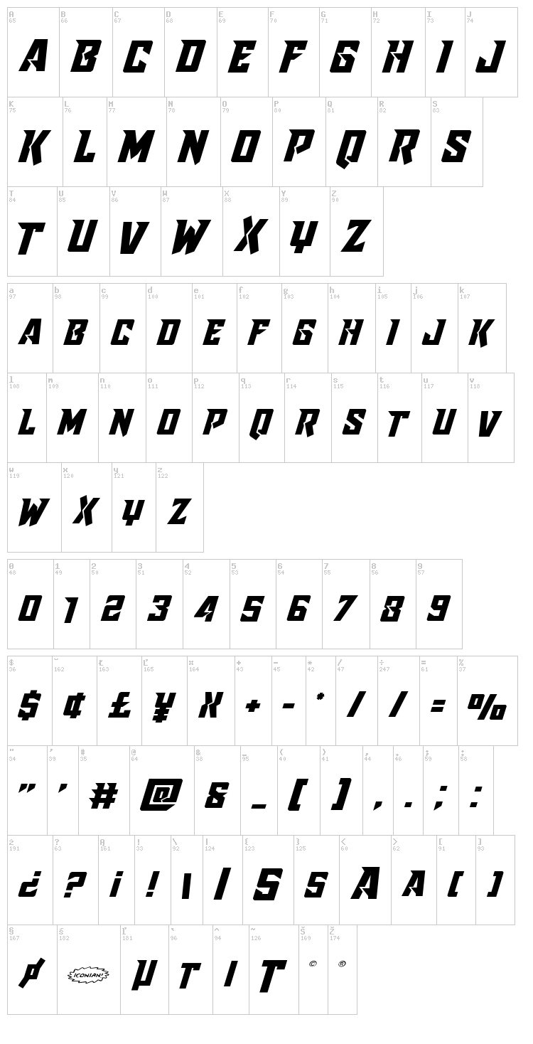 Raider Crusader font map
