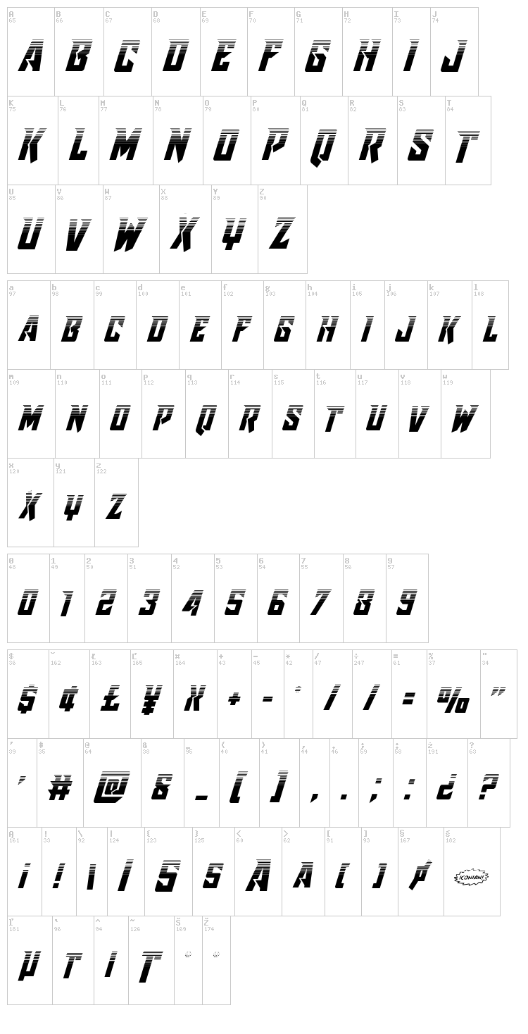 Raider Crusader font map