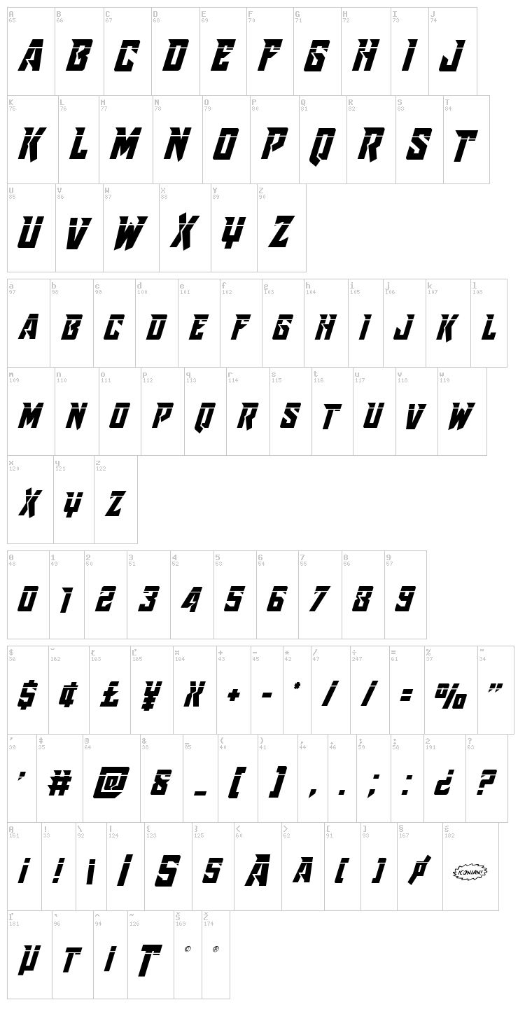 Raider Crusader font map