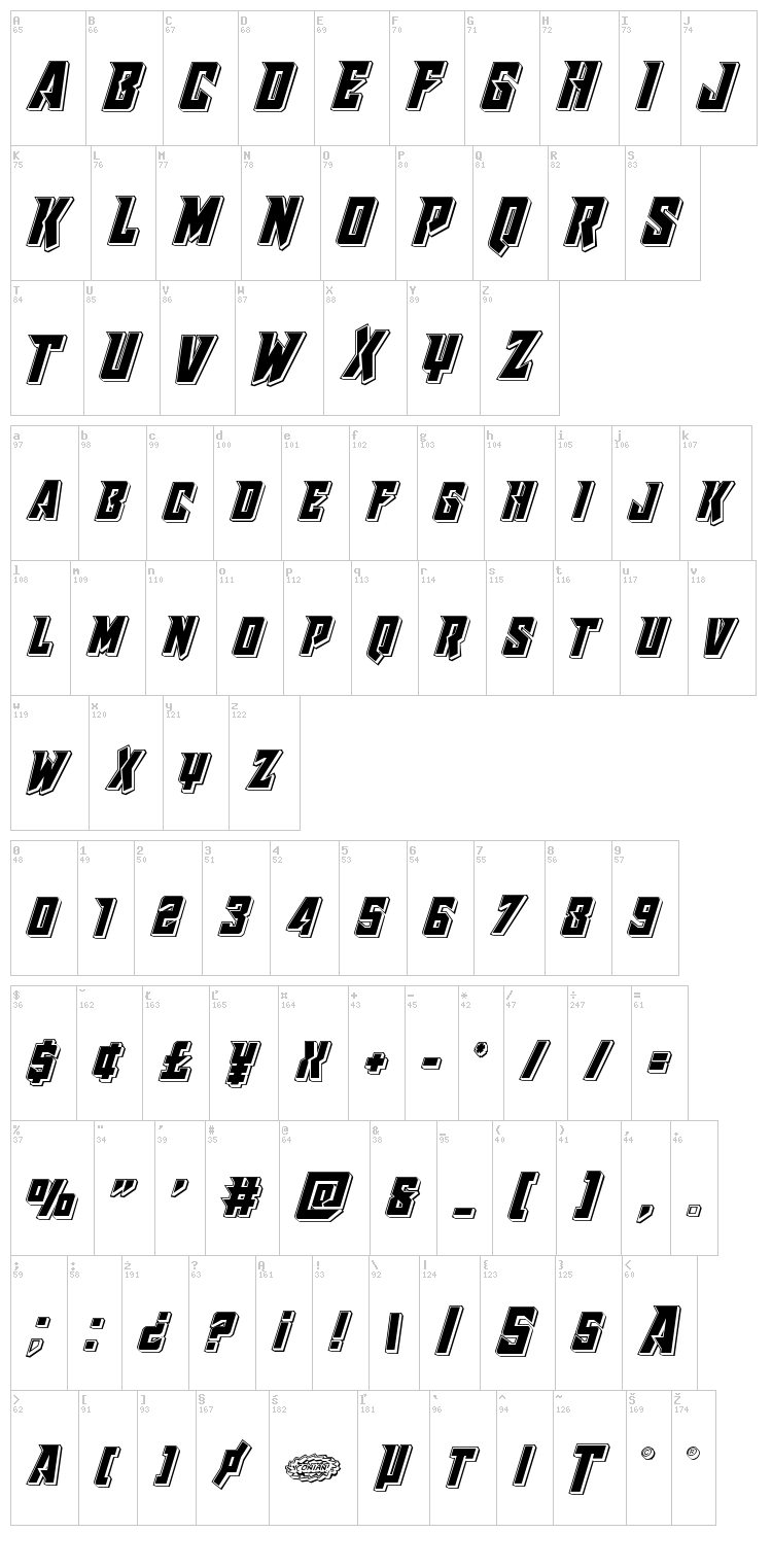 Raider Crusader font map