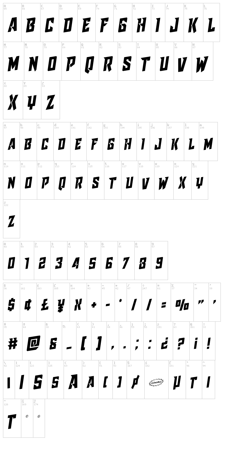 Raider Crusader font map