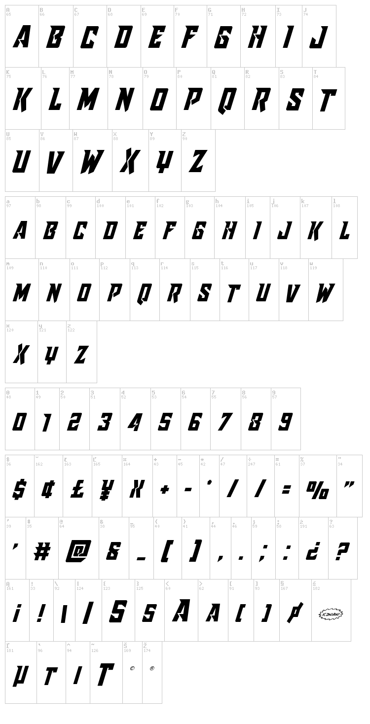Raider Crusader font map