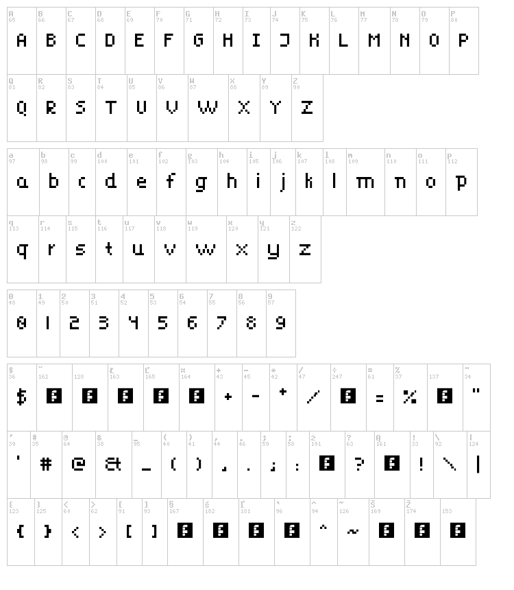 Puke Force 8 font map