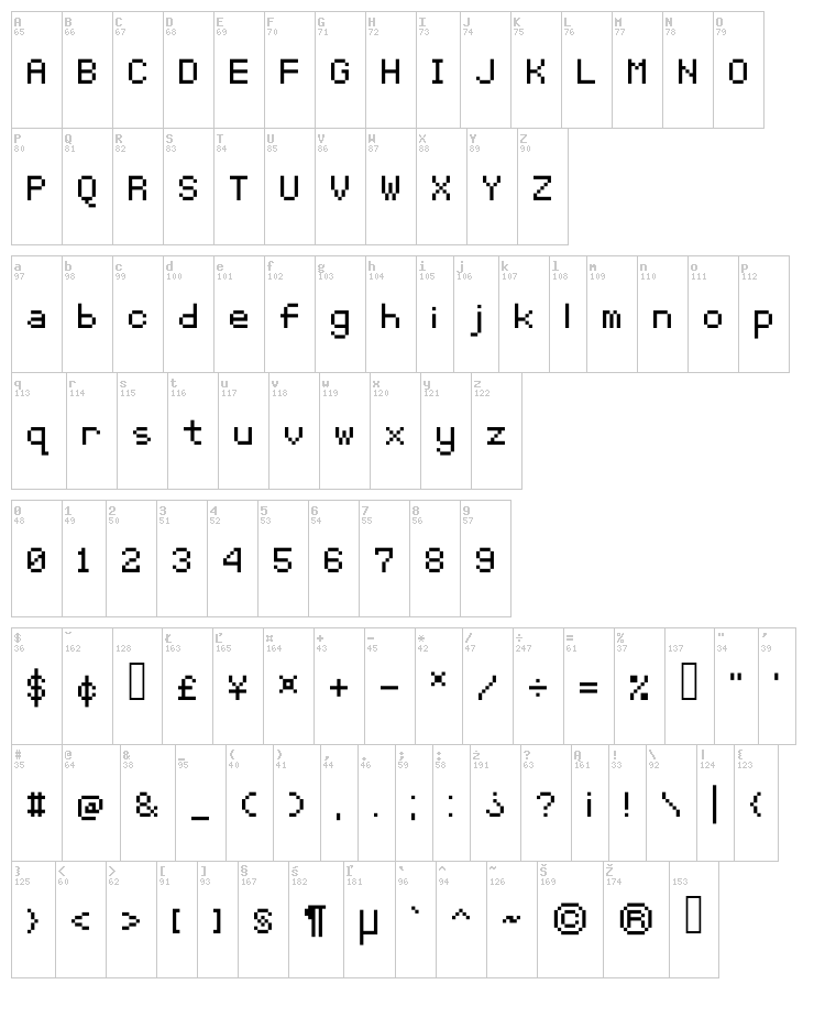 SGK100 font map