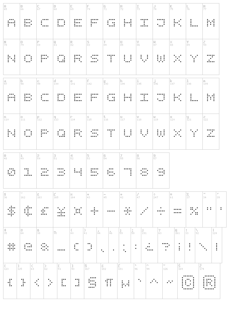 Square Dot Digital-7 font map