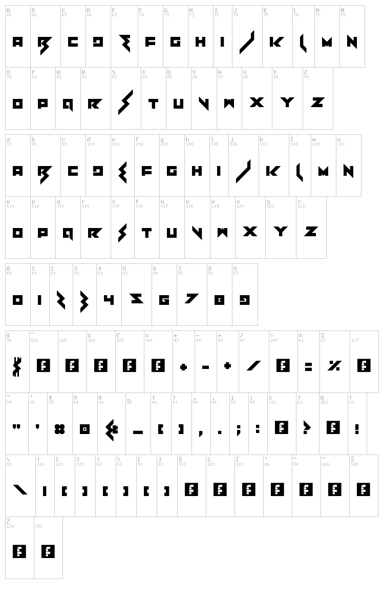 Heartbreaker font map