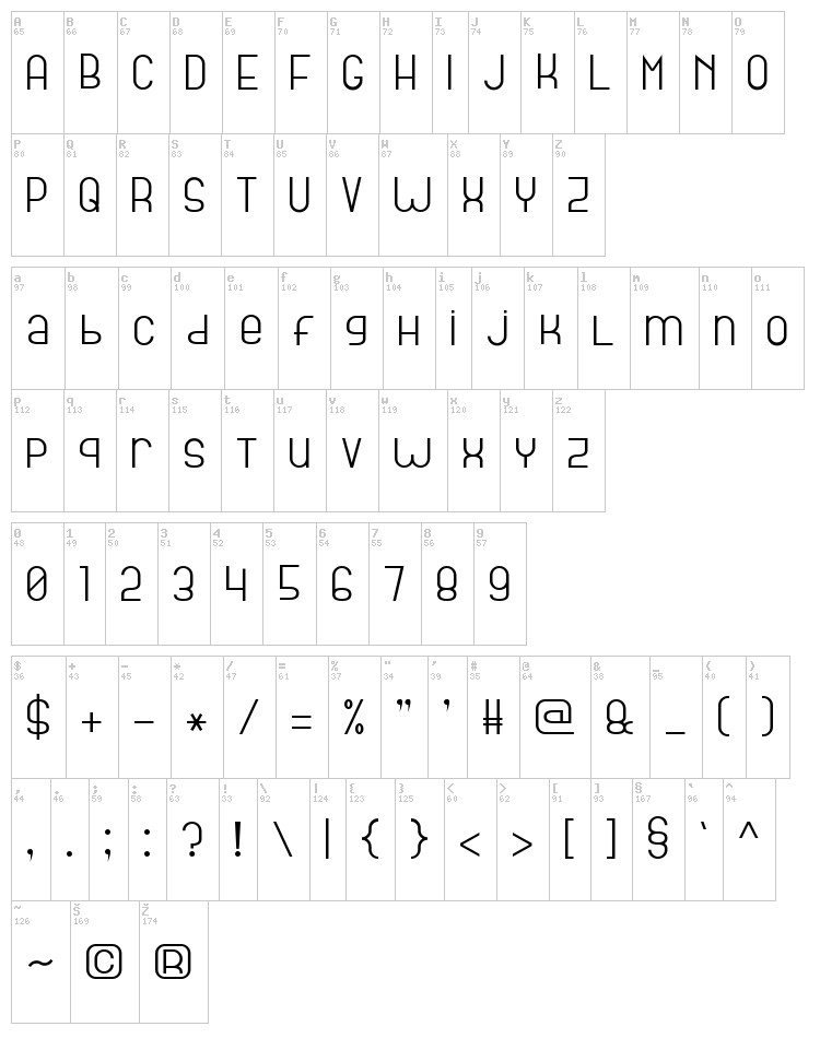Bright Line 7 font map