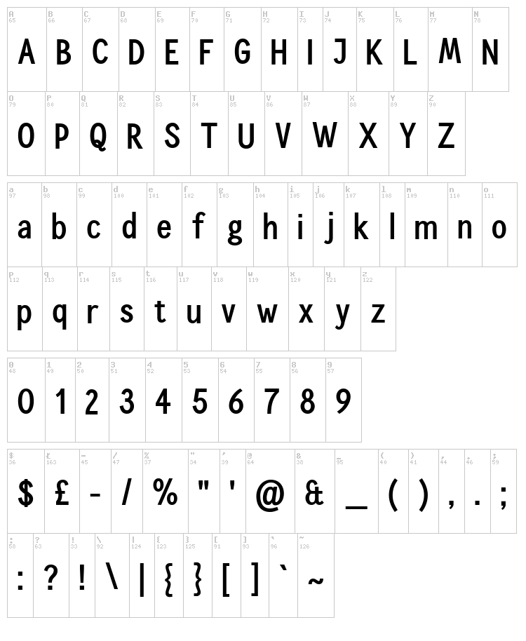 Calling Cards font map