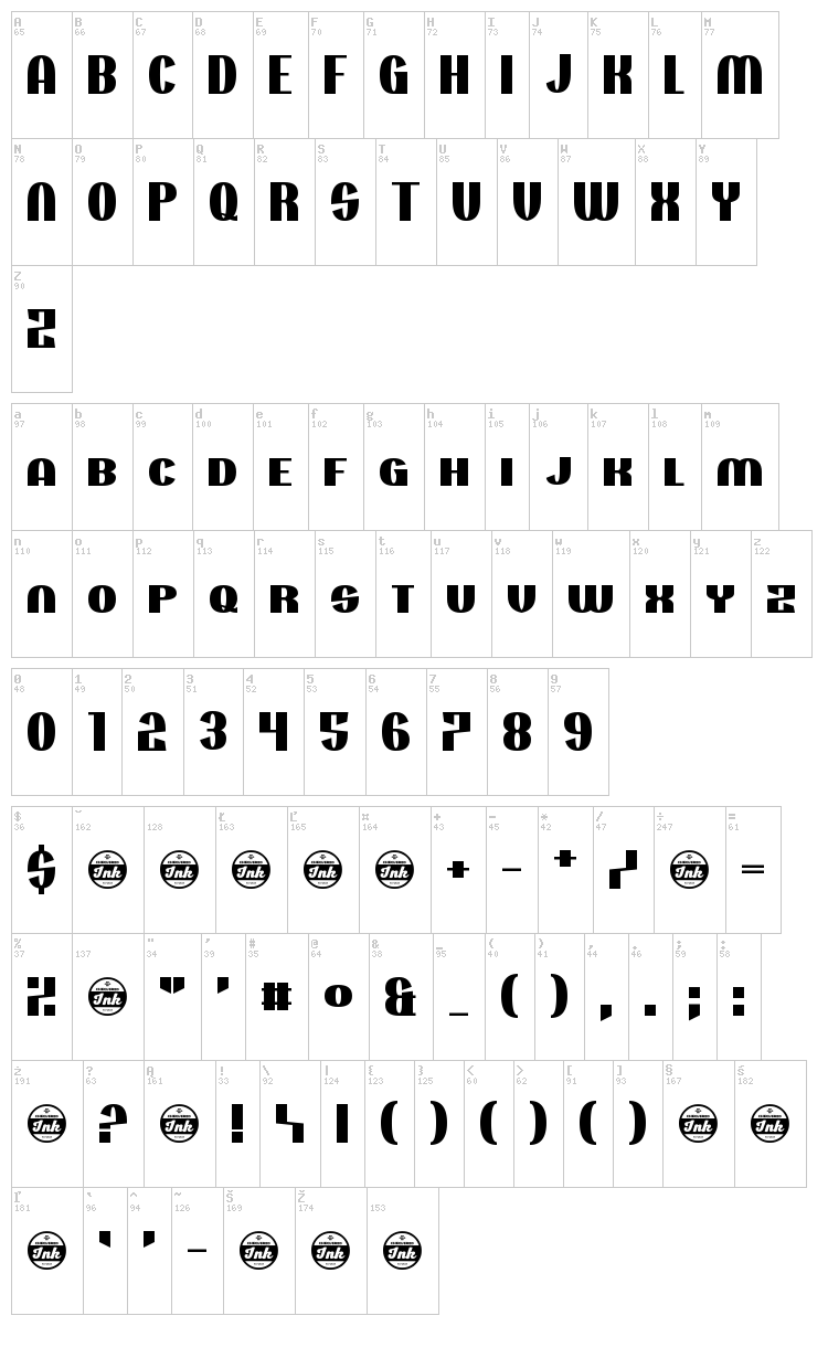 Projectionist font map