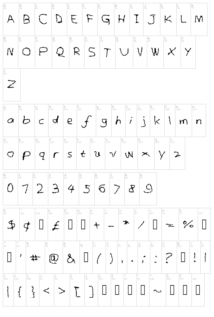Crayon Sketches font map