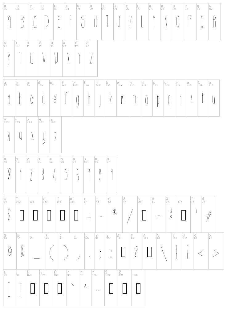 Hsf Skinny Towers font map