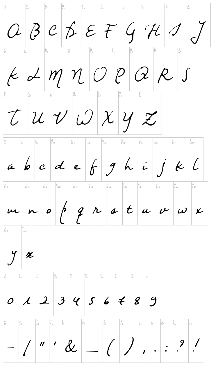 Night Wind Sent font map
