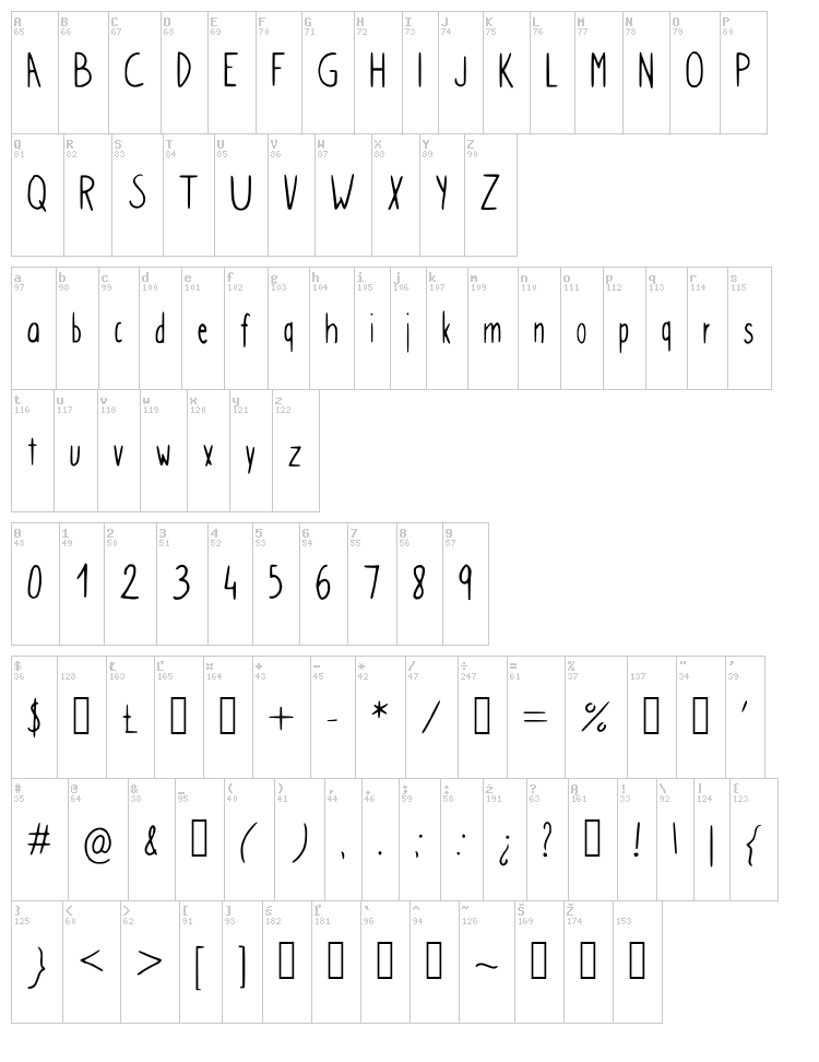 Simple Kindergarden font map