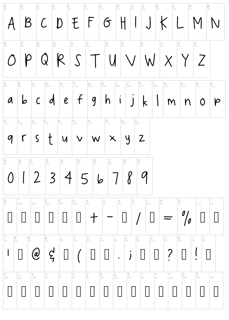 Spookydeee Handwriting font map