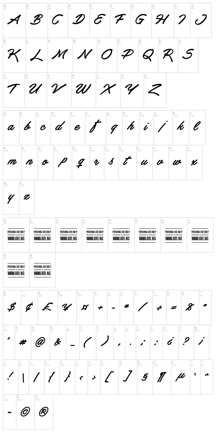 Haydon Brush font map