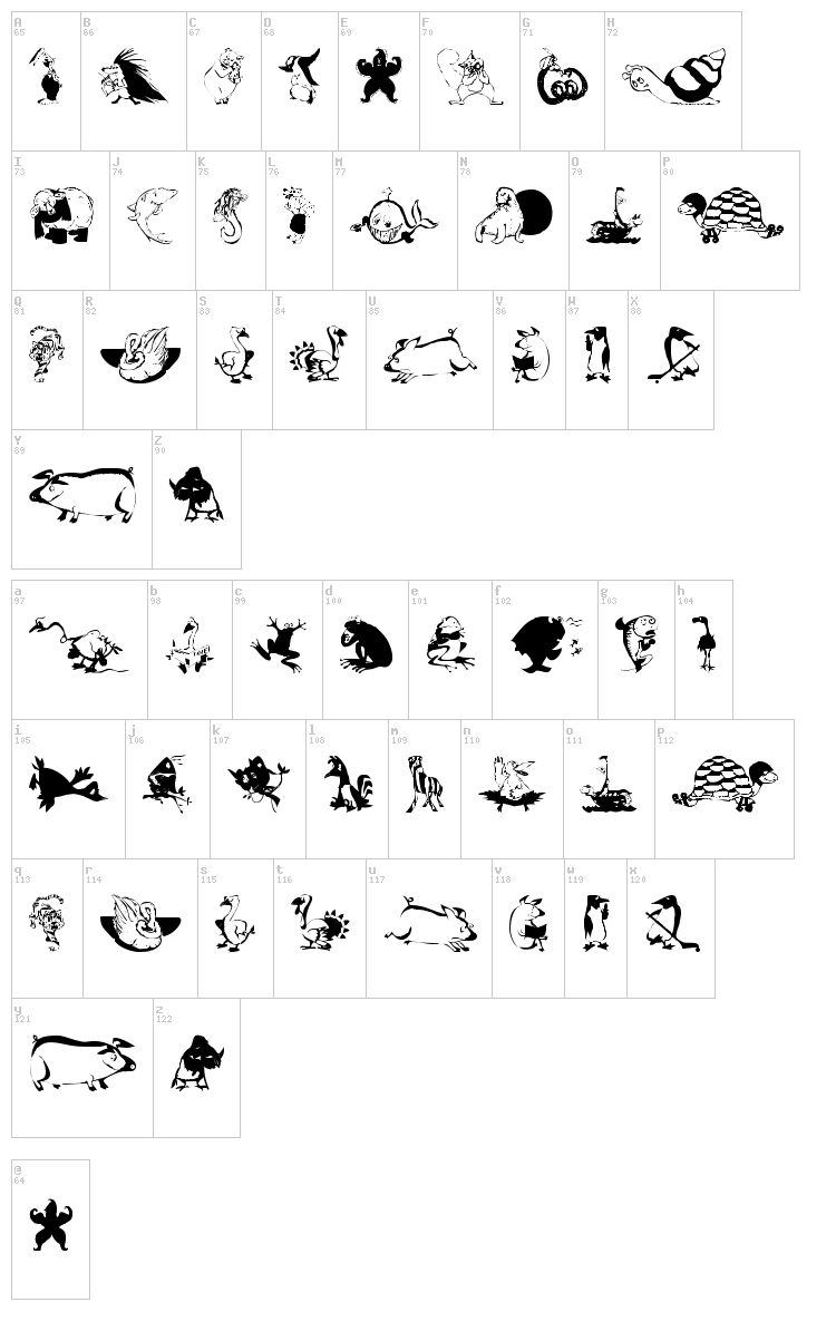 Animal Comedians font map