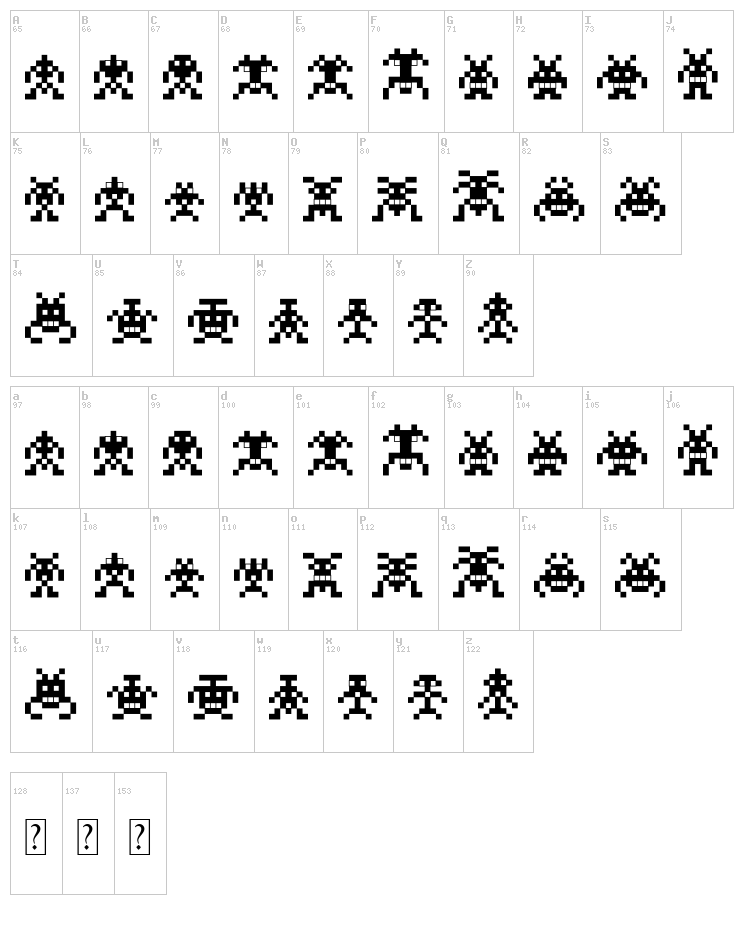 Binary Soldiers font map