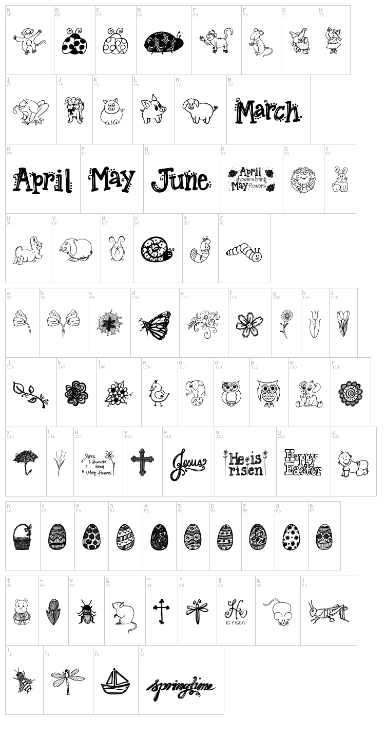 Janda Spring Doodles font map