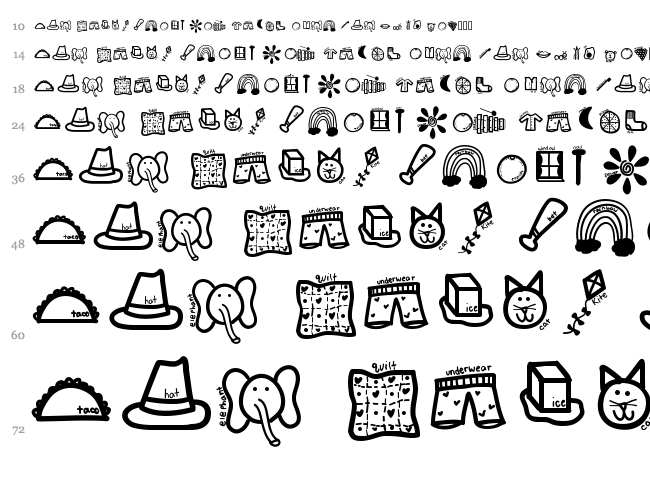 KB ABC Doodles font waterfall
