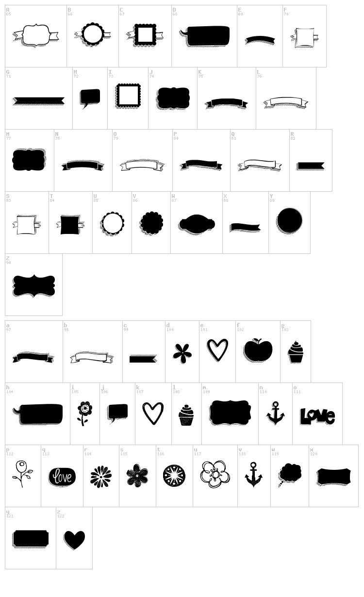 KG Flavor And Frames Six font map