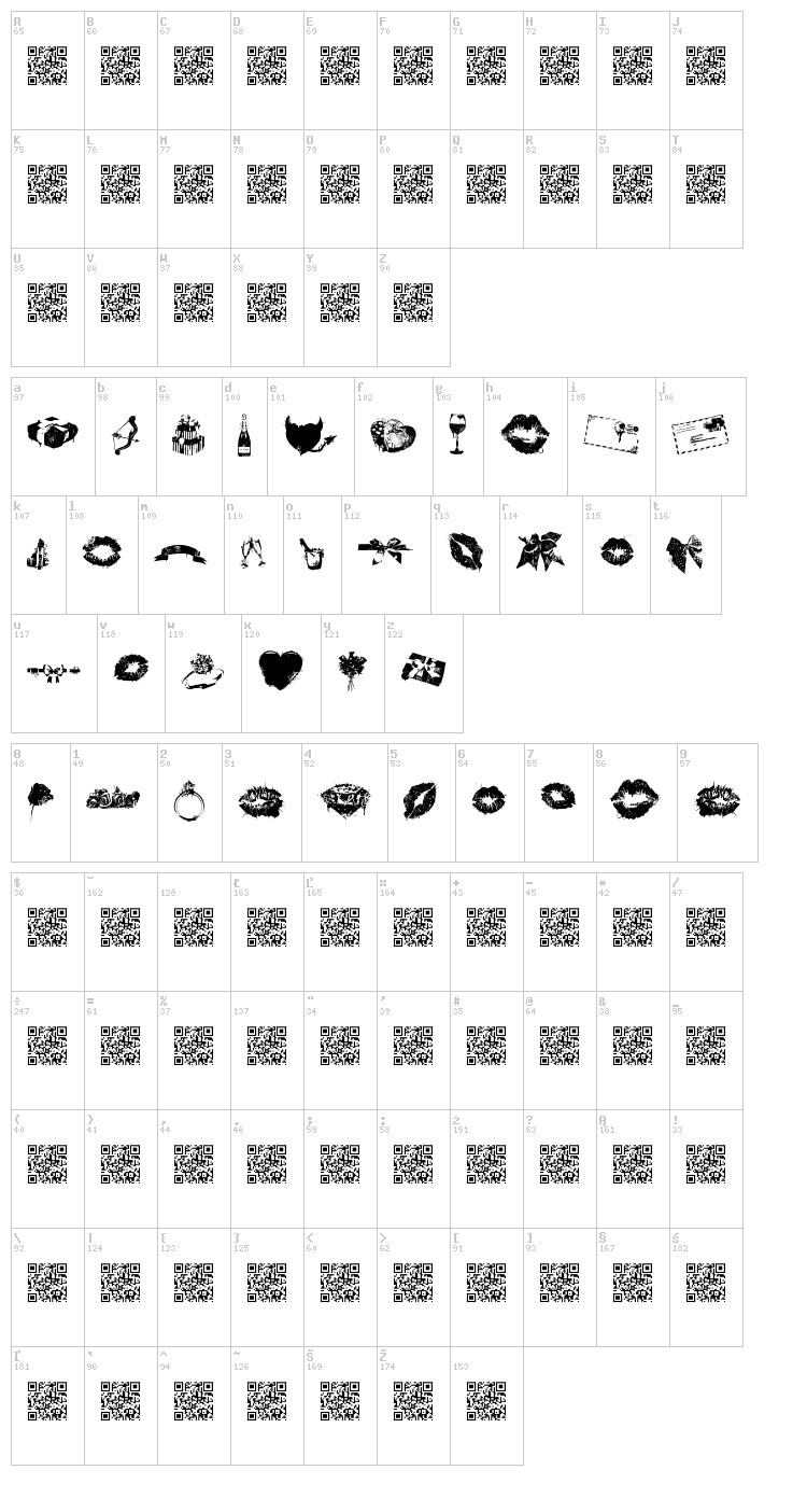 Love Marks font map